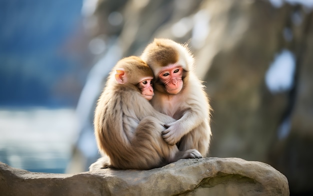 Free photo close up on monkey mother taking care of baby