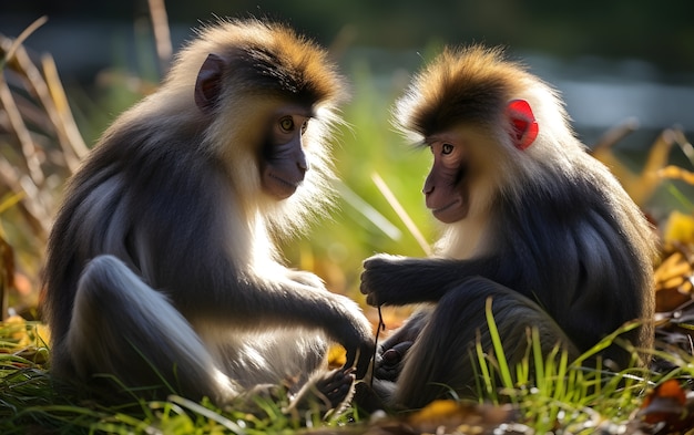 Close up on monkeys in nature
