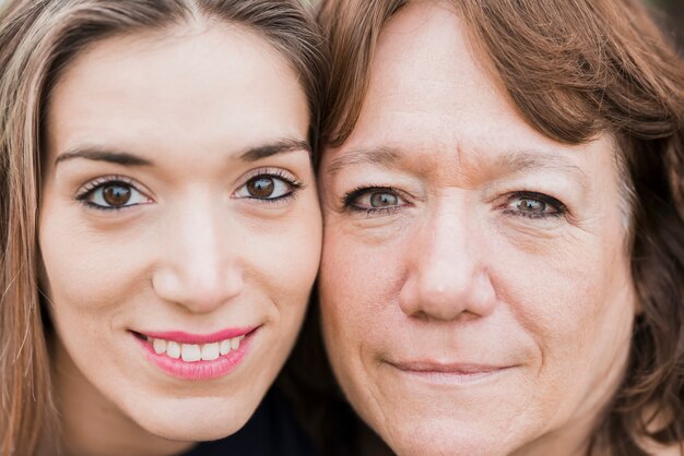 Close-up of mother and daughter's face