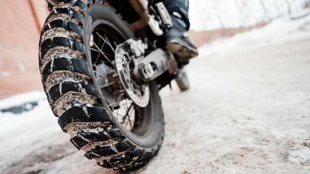 Close up motorcycle wheel