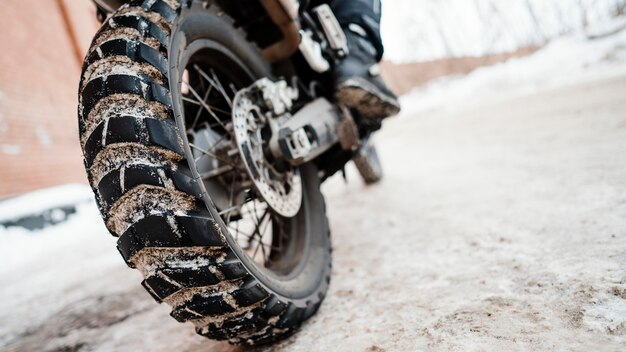 Close up motorcycle wheel