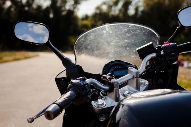Close up motorcycle windshield