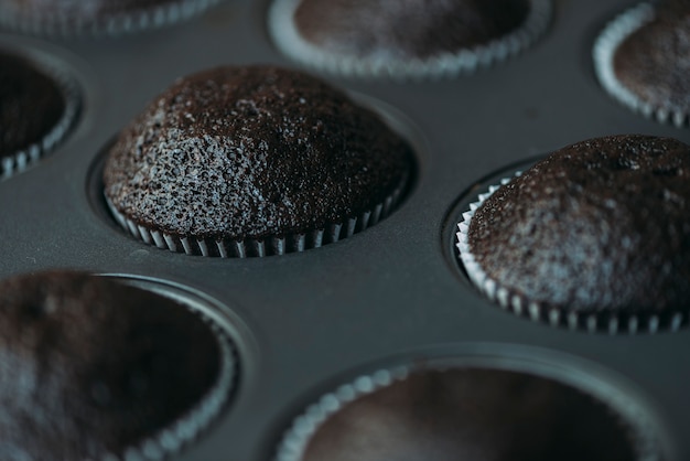 Close-up muffins in tins