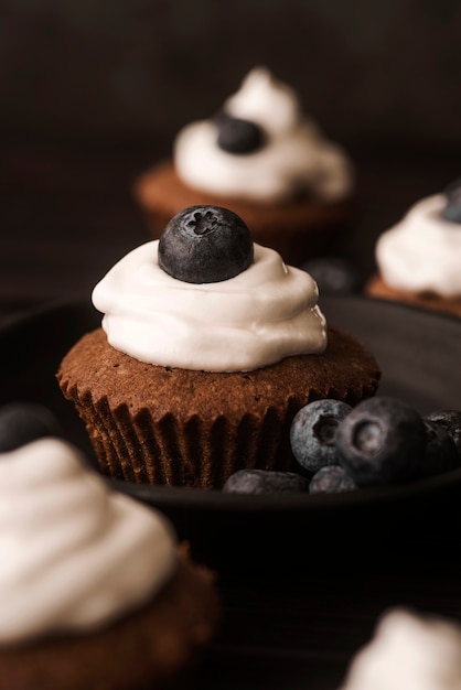 Close-up muffins with blueberries