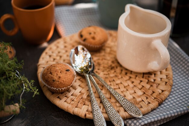 Close-up muffins with spoons