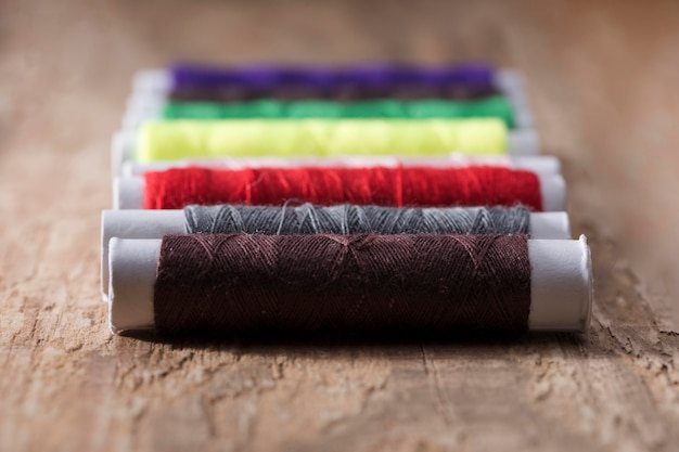 Close-up of multicolored thread reels