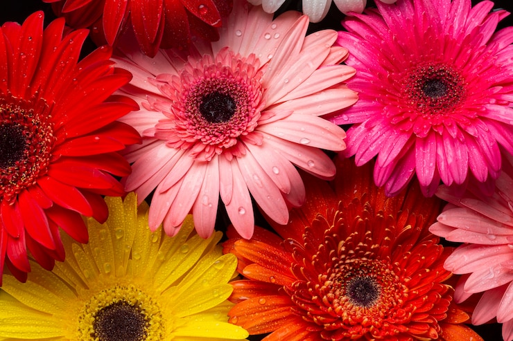 Free Photo close-up of multicoloured gerbera flowers