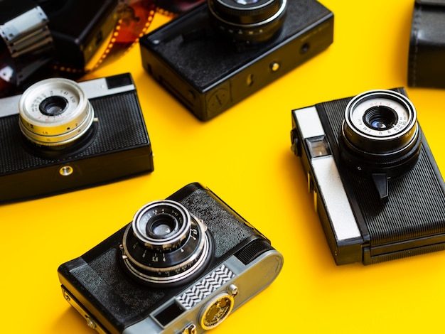 Free photo close-up of multiple retro photo cameras