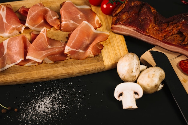 Close-up mushrooms and meat