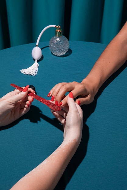 Close up on nail care treatment