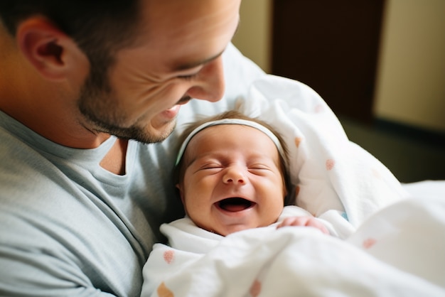 Free photo close up on new born baby with dad