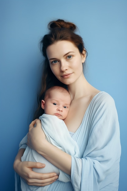 Close up on new born baby with mom