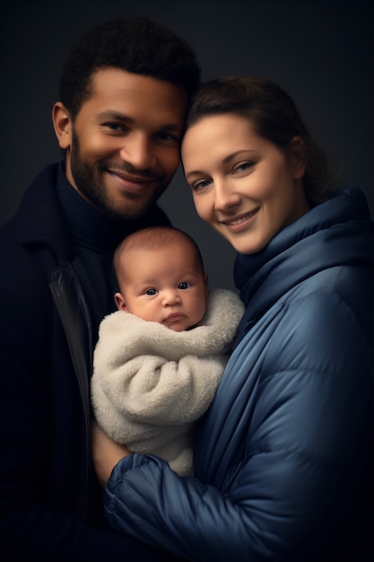 Free photo close up on new born baby with parents