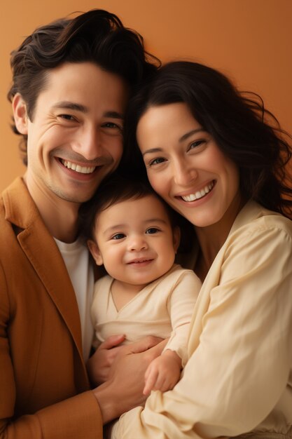 Close up on new born baby with parents