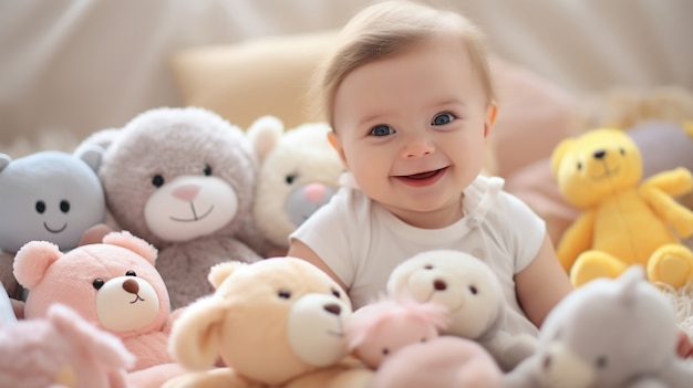 Free photo close up on new born baby with toys