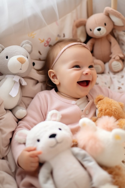 Free photo close up on new born baby with toys