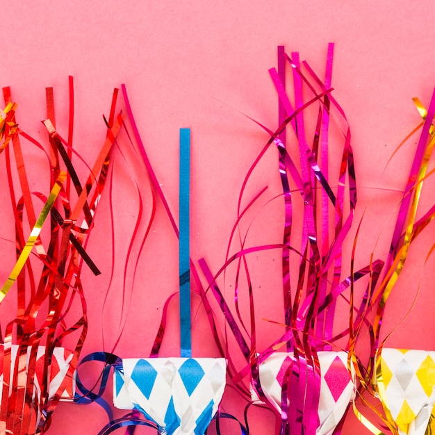 Close-up noisemakers with tinsel