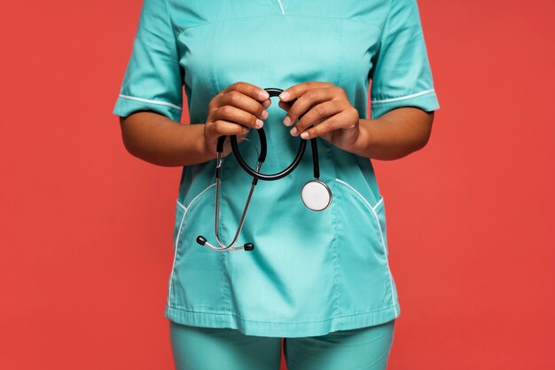 Close up on nurse with stethoscope