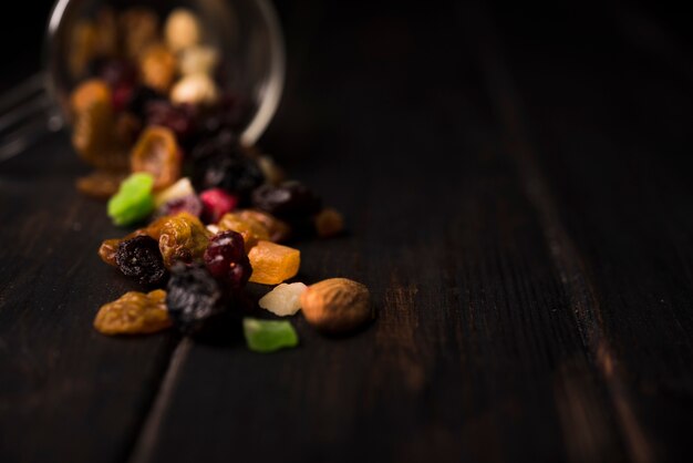 Close-up nuts with candies