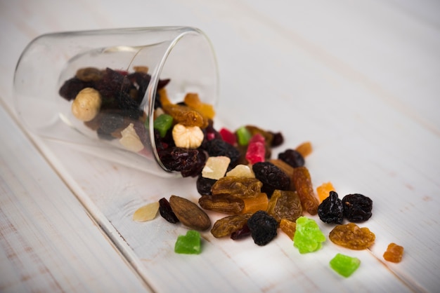 Close-up nuts with candies