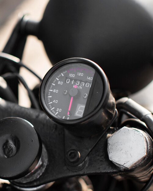 Close-up old motorcycle speedometer