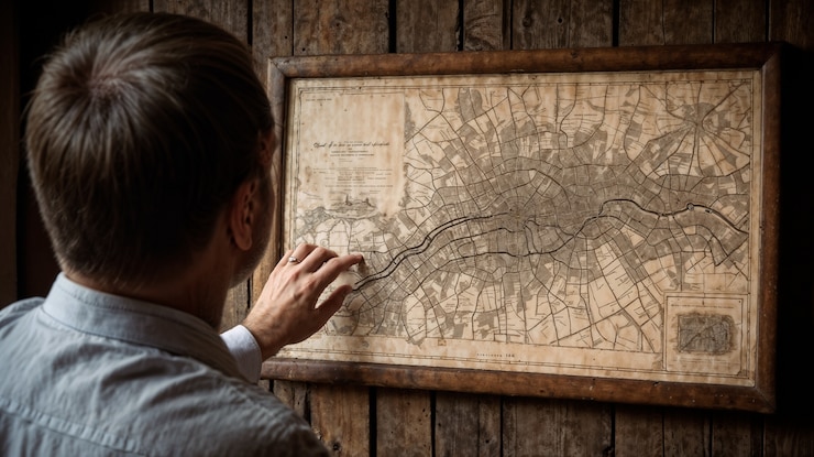 Free Photo close up on old paper map