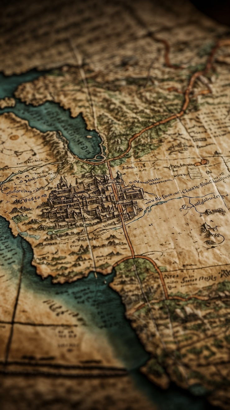 Free Photo close up on old paper map