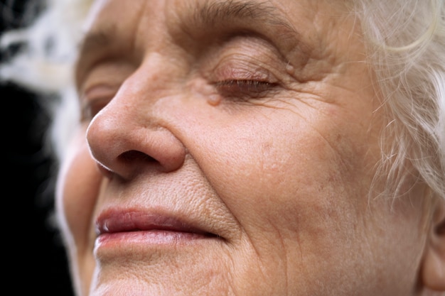 Close up on old person portrait