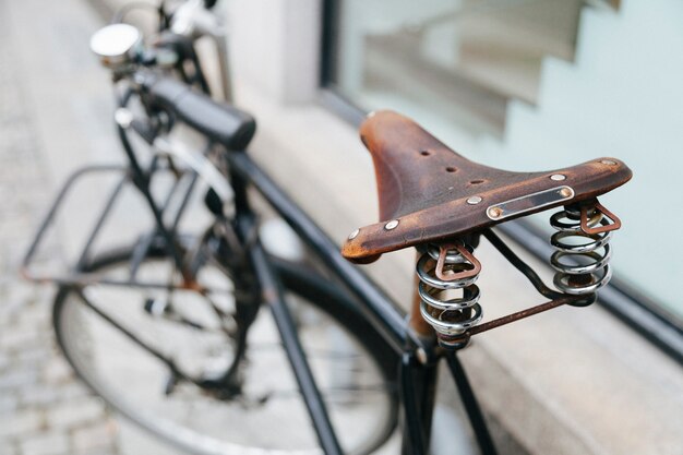 Close-up of old vintage bicycle seat