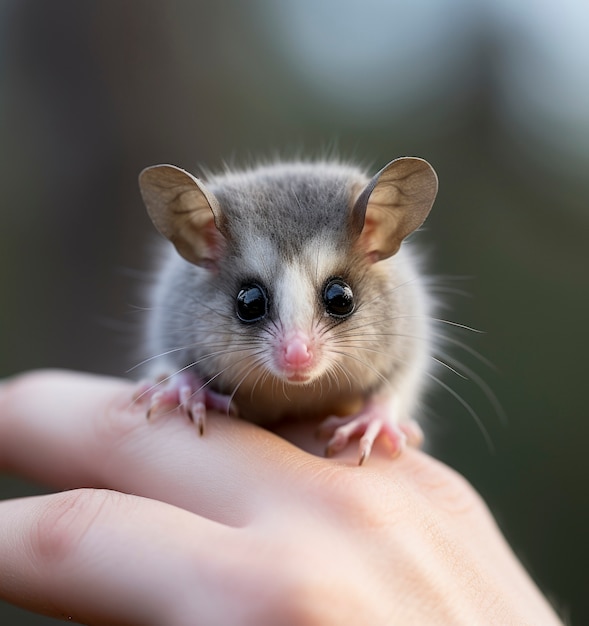 무료 사진 손에 들고 있는 사랑스러운 주머니쥐를 가까이서 보세요