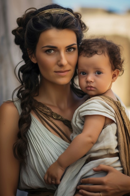 Бесплатное фото Вблизи на древней греции мать с ребенком
