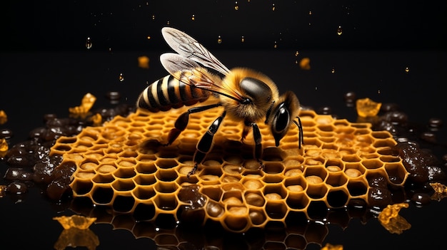 無料写真 ミツバチの巣箱に蜂蜜を入れる様子をクローズアップ