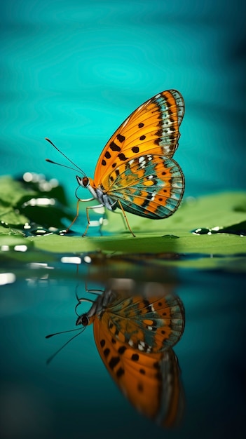 無料写真 水辺の蝶を近づける
