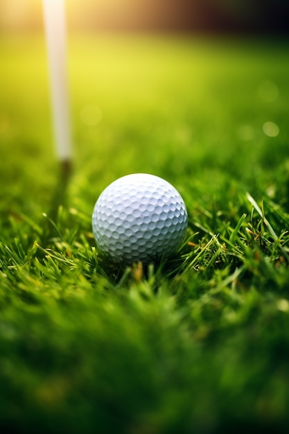 Бесплатное фото Близкий взгляд на мяч для гольфа на траве