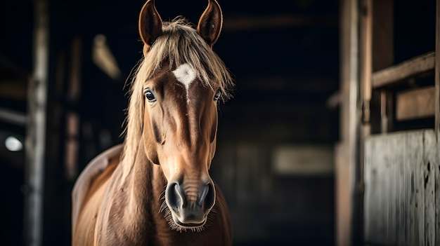 厩舎の馬をクローズ アップ