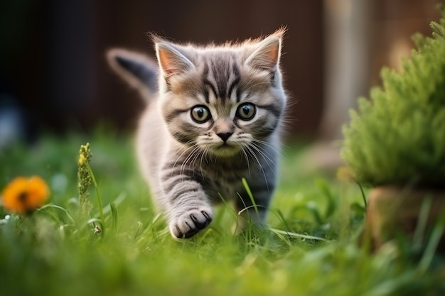 無料写真 花に囲まれた子猫をクローズアップ