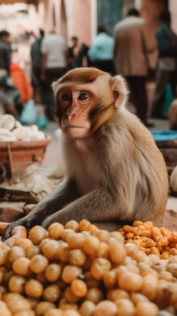 Бесплатное фото Крупным планом обезьяна на рынке