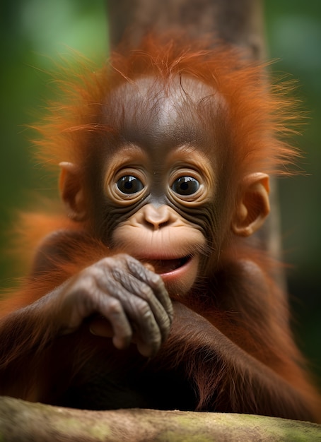 無料写真 自然の中の猿の赤ちゃんを近距離で見る