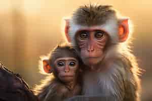 Бесплатное фото Близкий взгляд на обезьяну с ребенком