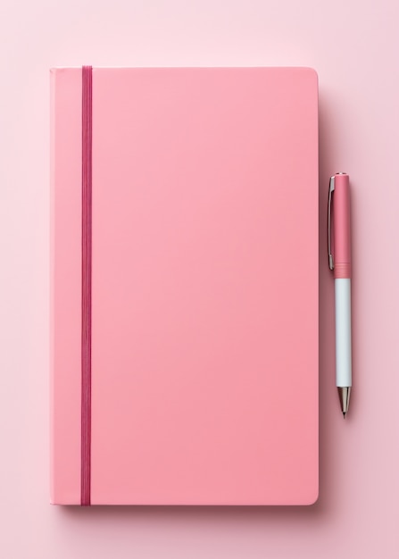 Бесплатное фото Крупным планом розовая ручка рядом с блокнотом