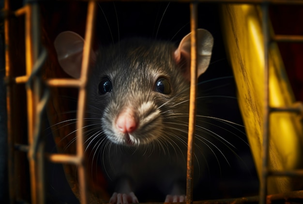 Бесплатное фото Крупный план крысы в клетке