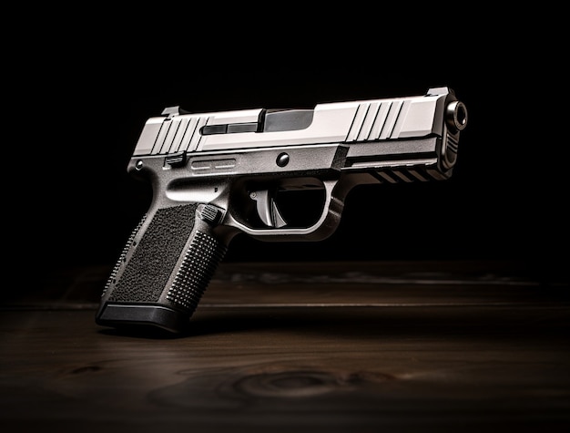 Бесплатное фото Крупный план серебряного пистолета на черном фоне