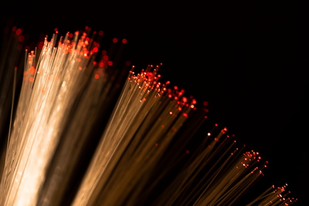 Close-up optical fiber with red spots