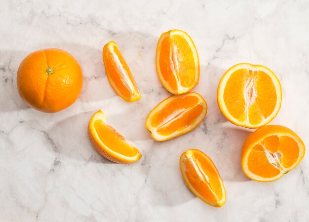 오렌지 과일 조각의 클로즈업