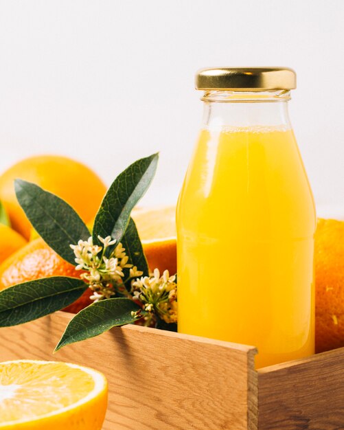 Close up orange juice in a bottle