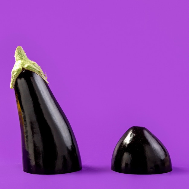 Close-up organic aubergine on the table