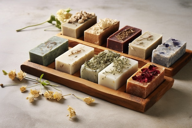 Close up on organic soap bars