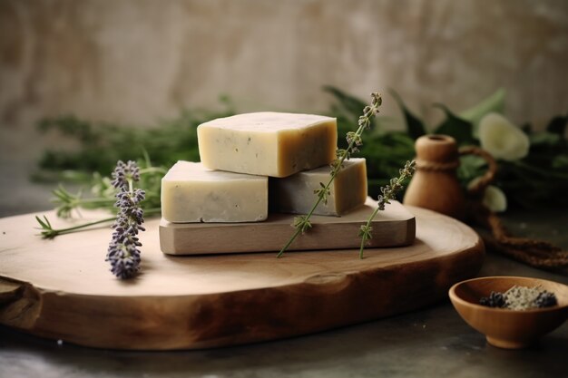 Close up on organic soap bars