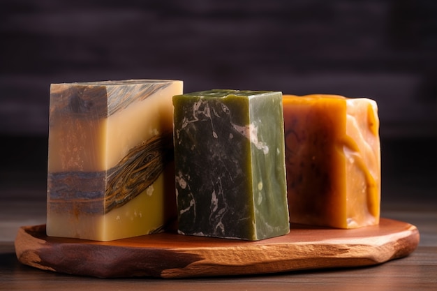 Close up on organic soap bars