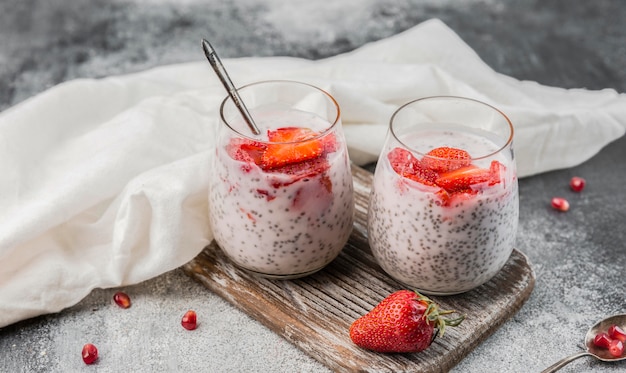 Close-up organic yogurt with strawberry